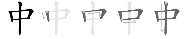 Stroke order sequence for 中 (zhōng) — middle